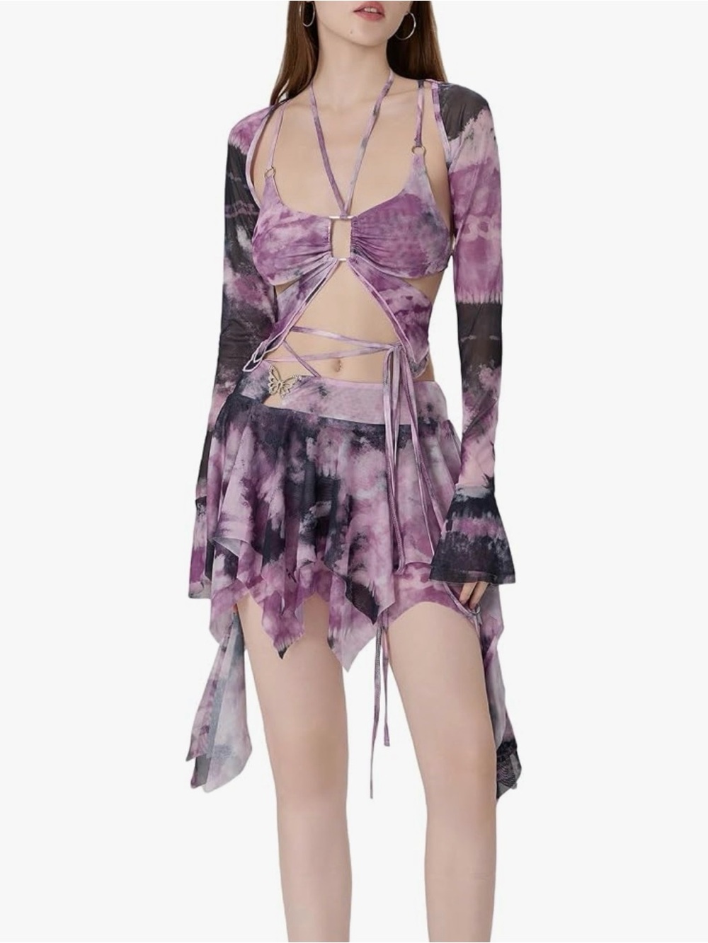 Purple Tie-Dye Handkerchief Butterfly Rave/Festival Set